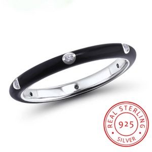 S925 Silver Black Enamel CZ Diamond Eternity Ring